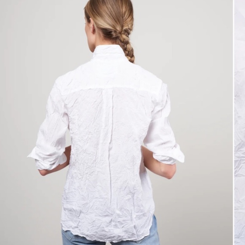 Frank & Eileen Frank & Eileen white Joedy crinkle button down shirt SzSmall EUC - Picture 3 of 9